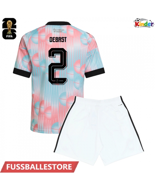 Günstige Belgien Zeno Debast #2 Auswärts Trikotsatzt Kinder WM 2026 Kurzarm (+ Kurze Hosen)